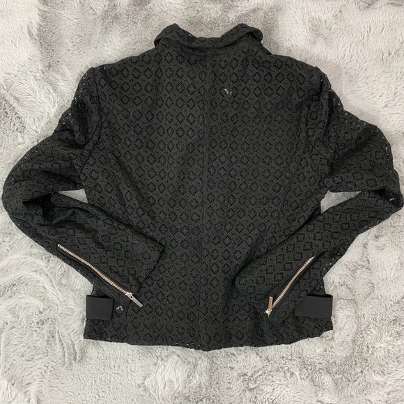 ZARA Mesh Lace Asymmetric Zipper Moto Jacket Black - Picture 4 of 7